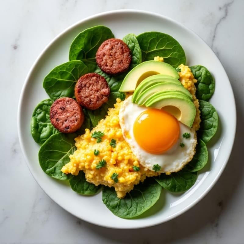 Egg White Scramble with Turkey Sausage and Spinach