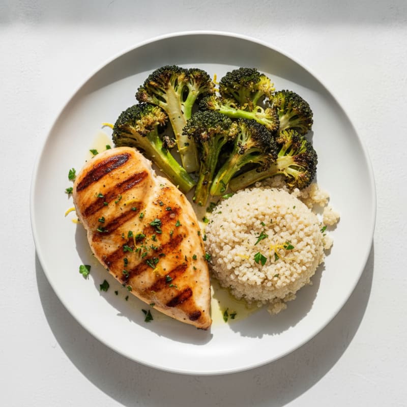 Grilled Chicken Breast with Roasted Broccoli and Quinoa