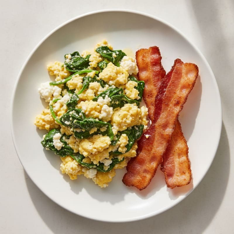 Cottage Cheese Scramble with Spinach and Turkey Bacon