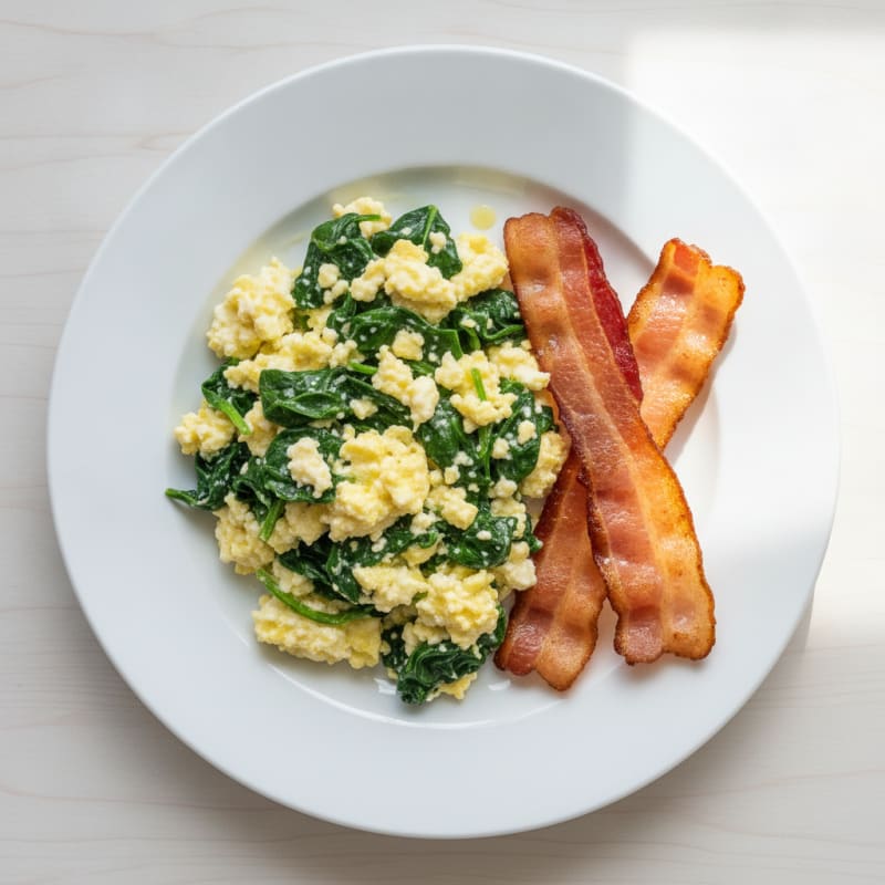 Cottage Cheese Scramble with Spinach and Turkey Bacon