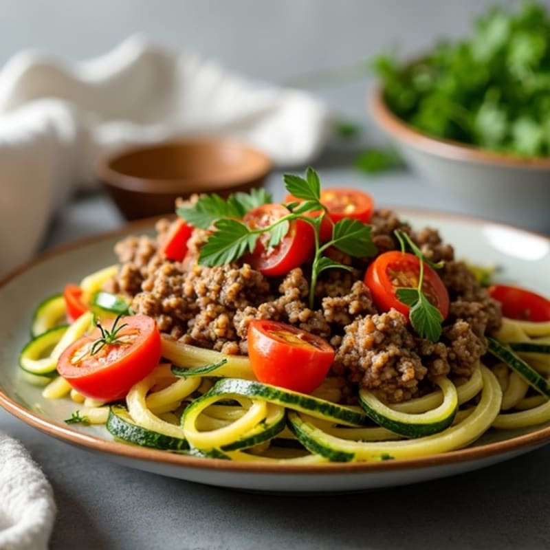 Lean Ground Beef and Zucchini Noodle Skillet
