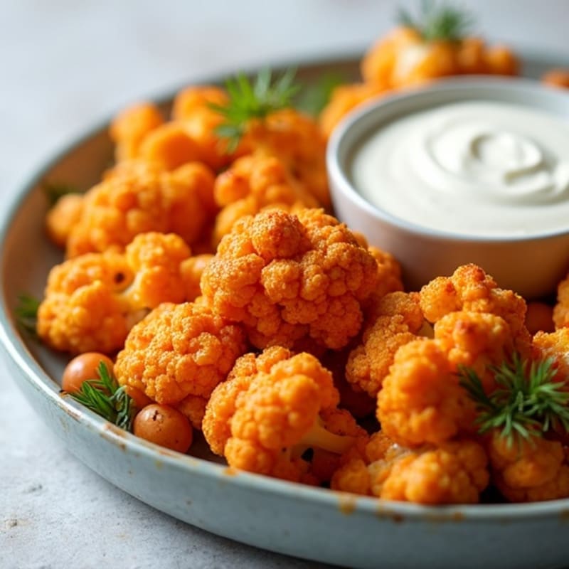Crispy Buffalo Roasted Cauliflower Bites with Greek Yogurt Dip
