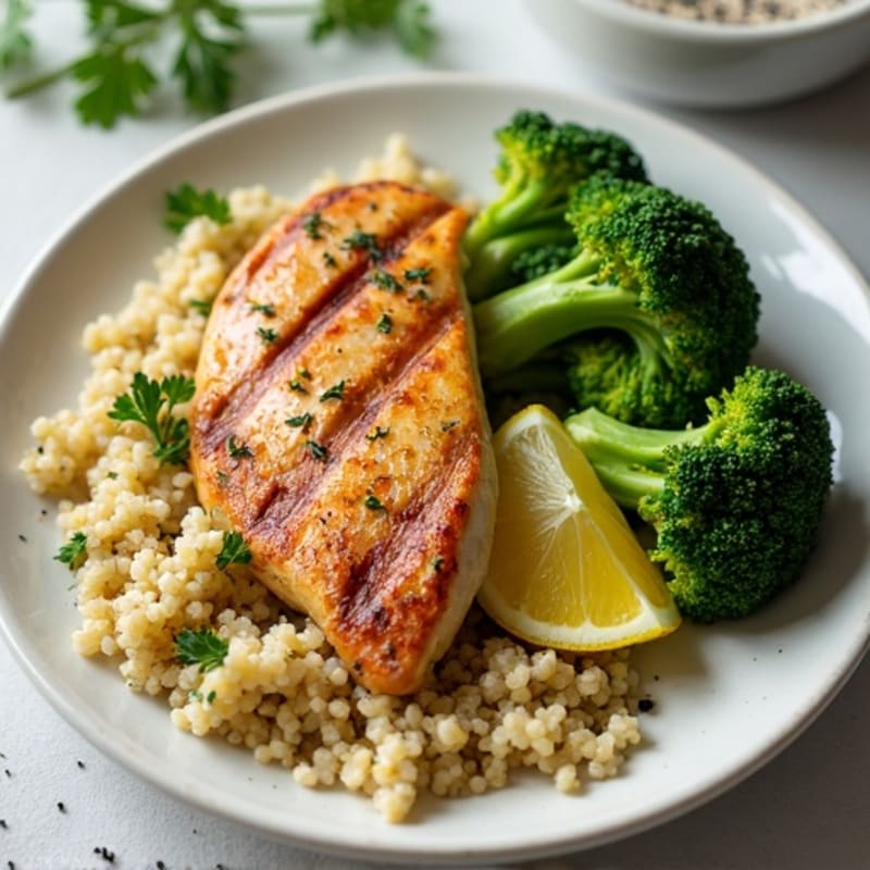 Grilled Chicken Breast with Quinoa and Steamed Broccoli
