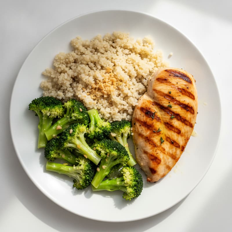 Grilled Chicken Breast with Quinoa and Steamed Broccoli