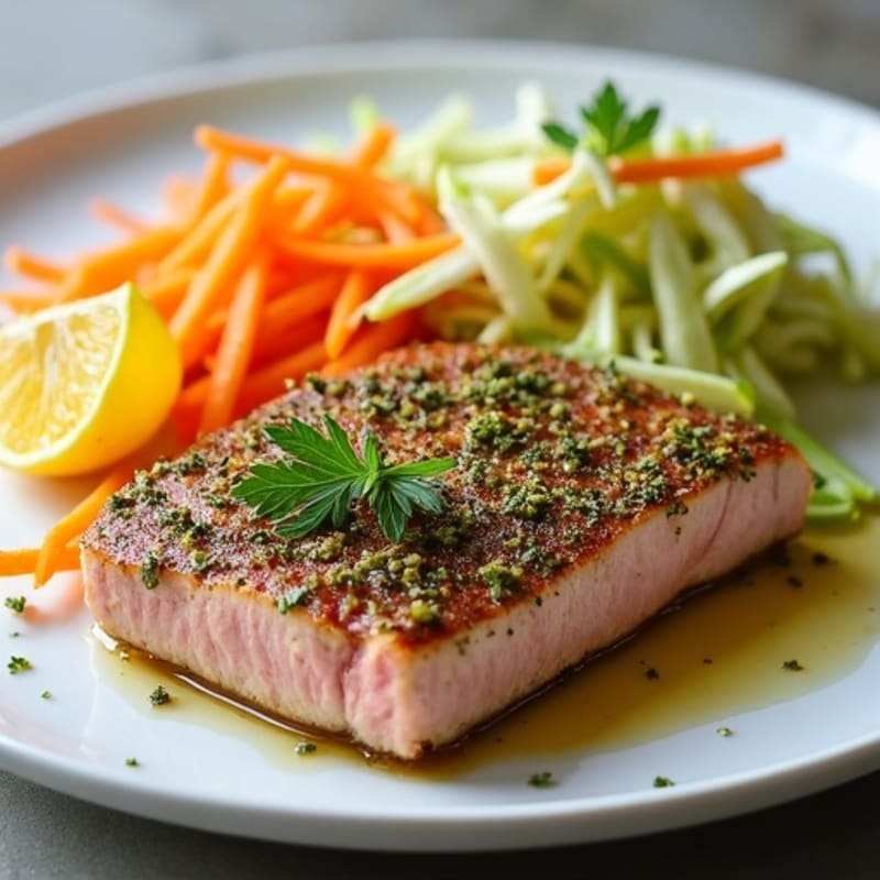 Herb-Crusted Seared Tuna with Citrus Slaw