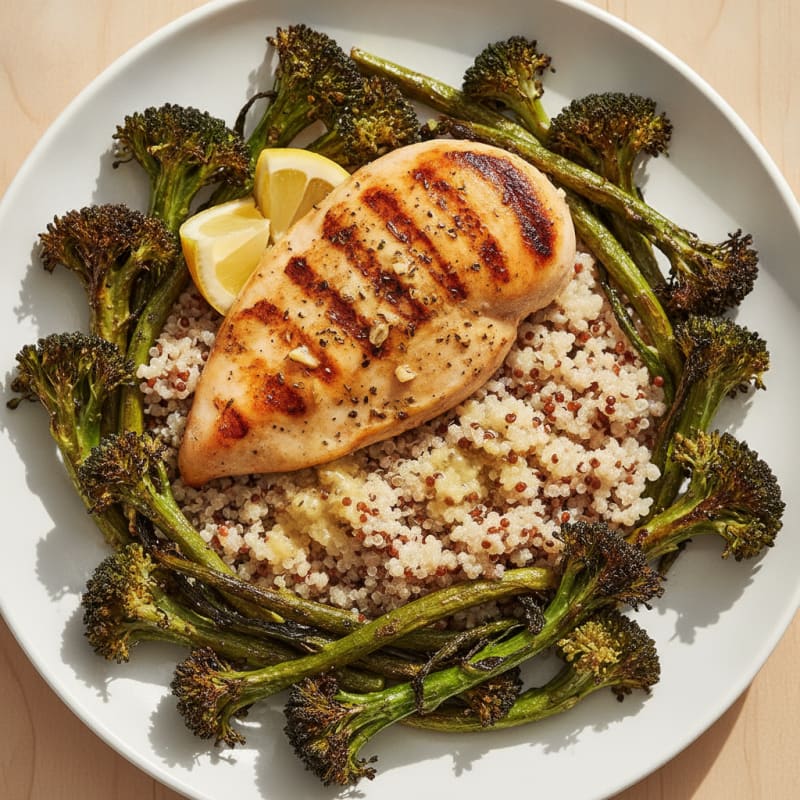 Grilled Chicken Breast with Quinoa and Roasted Broccoli