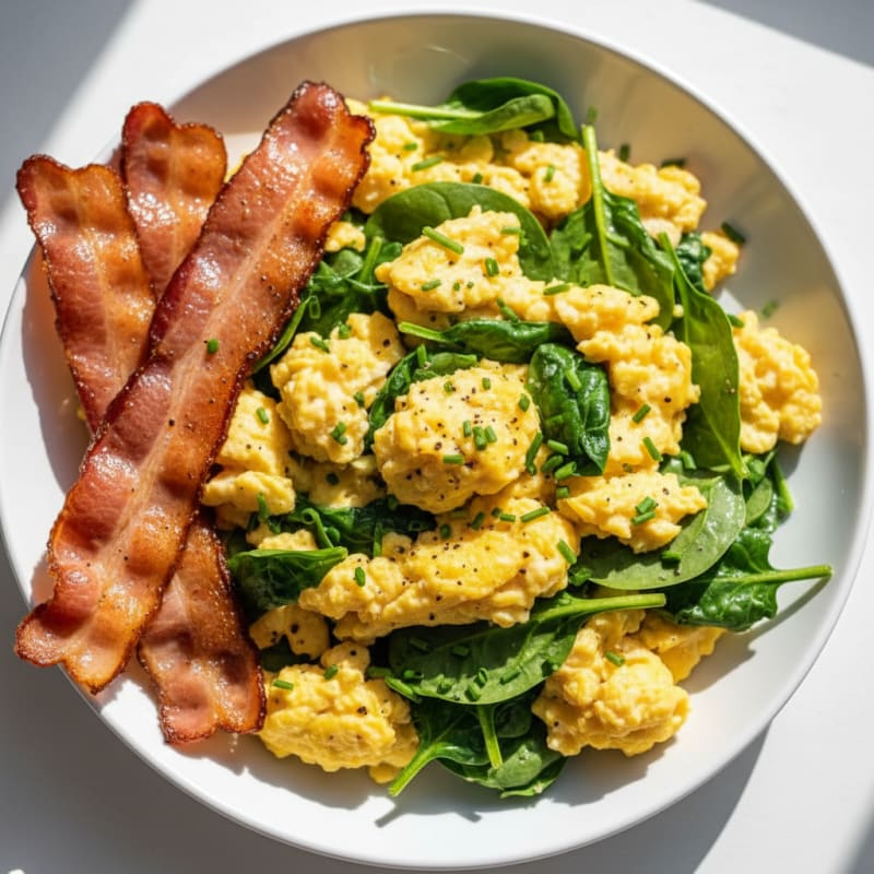 Golden Scrambled Eggs with Crispy Bacon