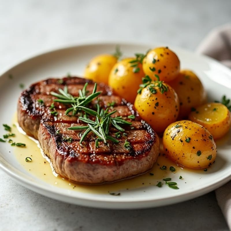 Herb-Garlic Butter Seared Steak with Roasted Baby Potatoes