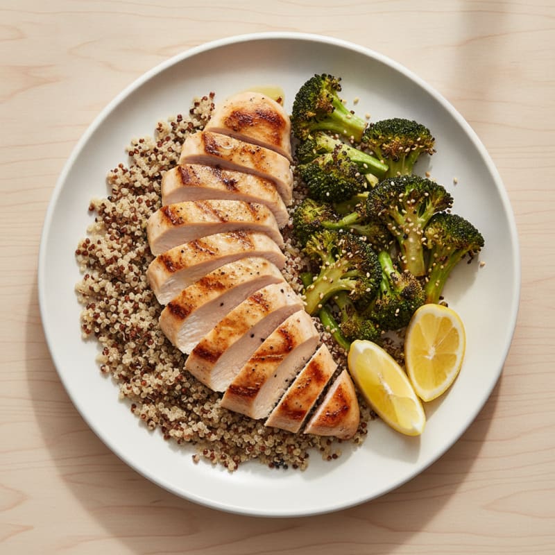 Grilled Chicken Breast with Quinoa and Roasted Broccoli