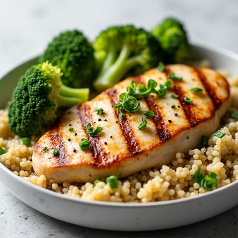 Grilled Chicken Breast with Quinoa and Roasted Broccoli