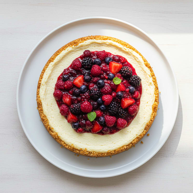 Greek Yogurt Protein Cheesecake with Mixed Berries