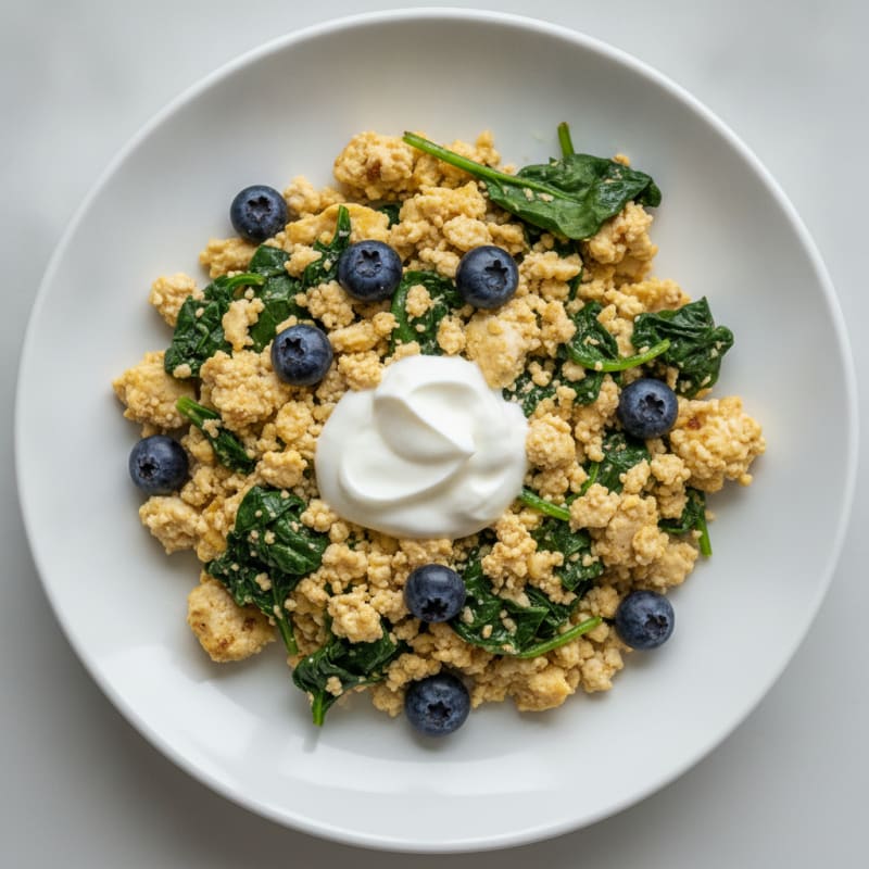 Cottage Cheese Scramble with Tofu and Spinach