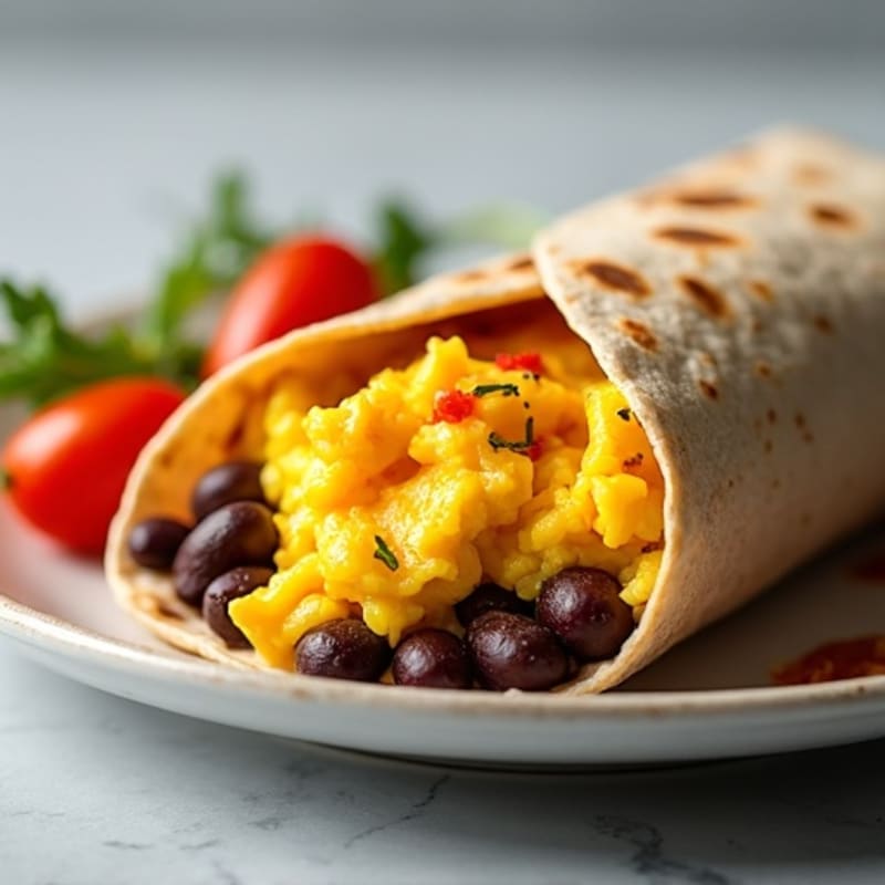 Scrambled Egg and Black Bean Burrito with Roasted Vegetables