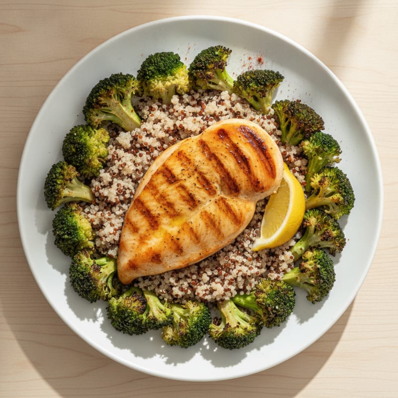 Grilled Chicken Breast with Quinoa and Roasted Broccoli