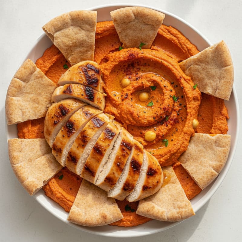 Roasted Red Pepper Hummus with Grilled Chicken
