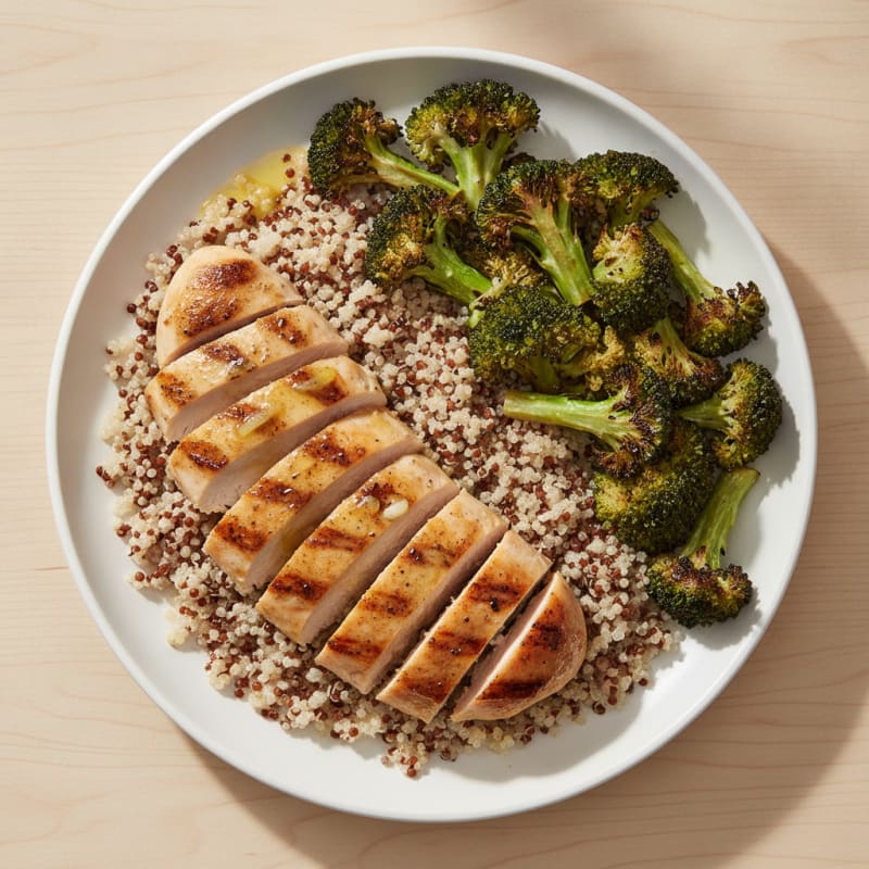 Grilled Chicken Breast with Quinoa and Roasted Broccoli