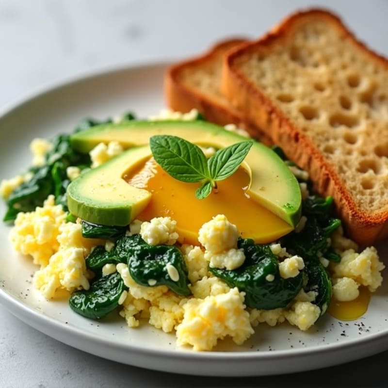 Cottage Cheese Egg White Scramble with Sautéed Spinach