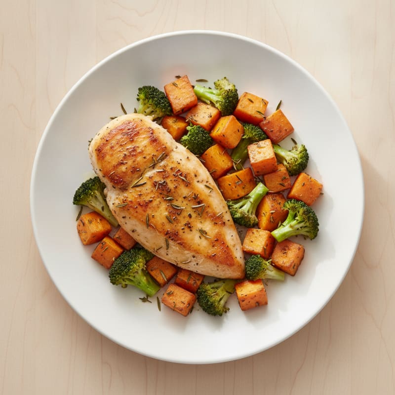 Herb-Roasted Chicken Breast with Roasted Sweet Potatoes