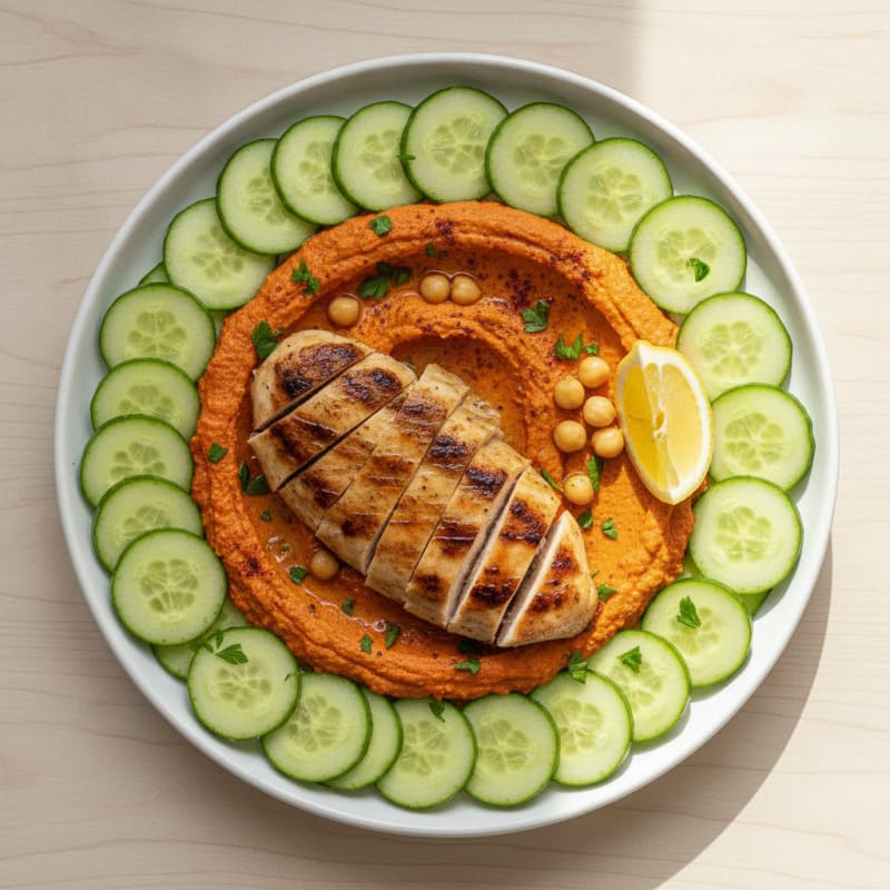 Roasted Red Pepper Hummus Chicken Plate