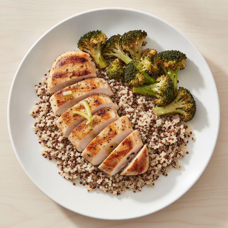 Grilled Chicken Breast with Quinoa and Roasted Broccoli