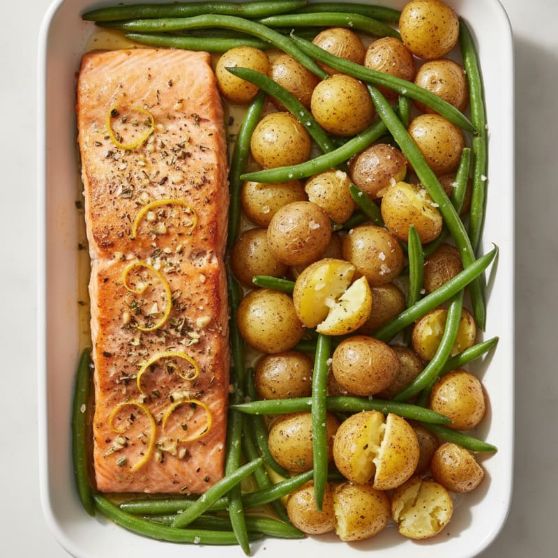 Sheet Pan Lemon Herb Salmon with Roasted Potatoes and Green Beans