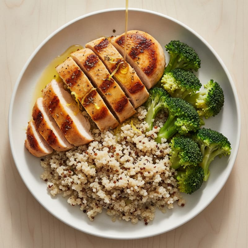 Grilled Chicken Breast with Quinoa and Steamed Broccoli