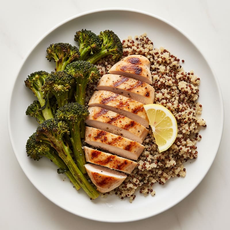 Grilled Chicken Breast with Quinoa and Roasted Broccoli