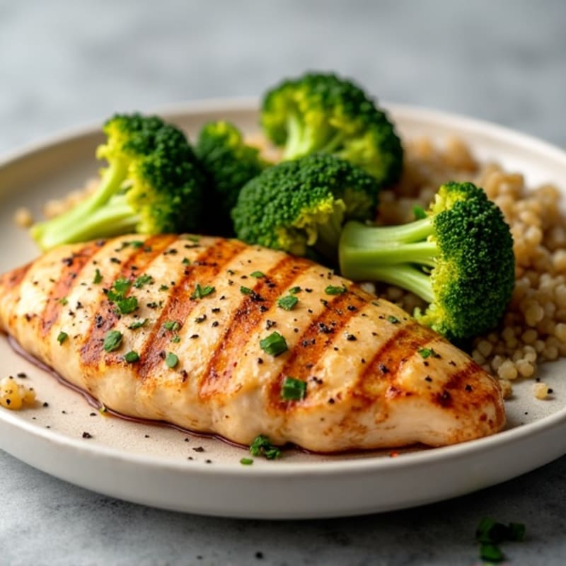 Grilled Chicken Breast with Roasted Broccoli and Quinoa