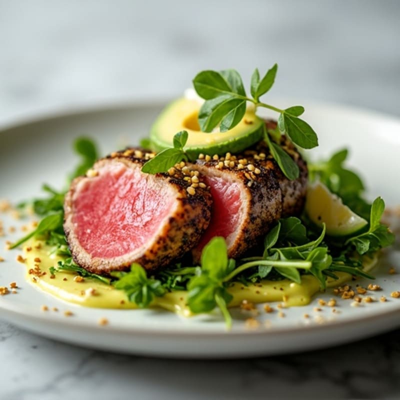 Seared Ahi Tuna with Creamy Wasabi and Crisp Greens