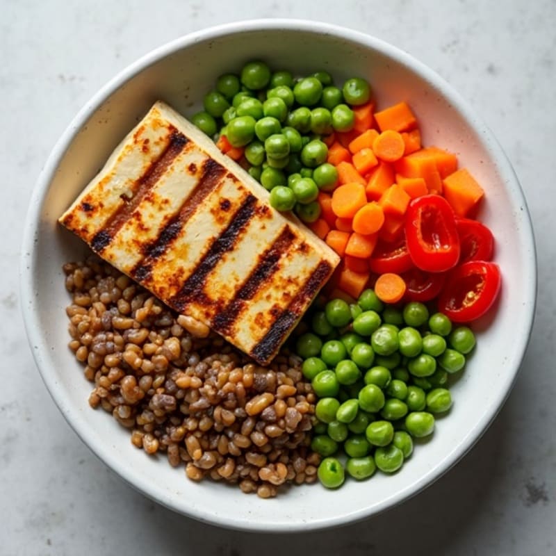 Grilled Tofu and Lentil Power Bowl with Crunchy Vegetables
