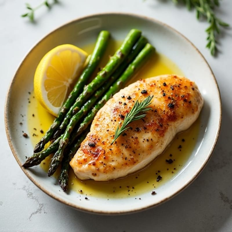 Crispy Lemon Herb Roasted Chicken with Roasted Asparagus