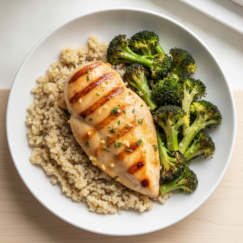 Grilled Chicken Breast with Quinoa and Roasted Broccoli
