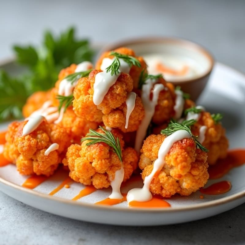 Crispy Buffalo Cauliflower with Ranch Drizzle