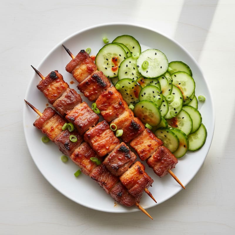Spicy Gochujang Pork Belly Skewers