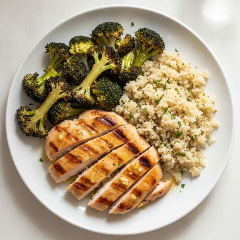 Grilled Chicken Breast with Roasted Broccoli and Quinoa