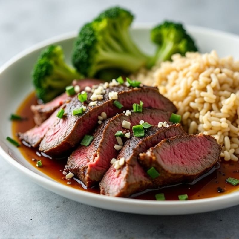 Seared Lean Beef with Steamed Broccoli and Brown Rice