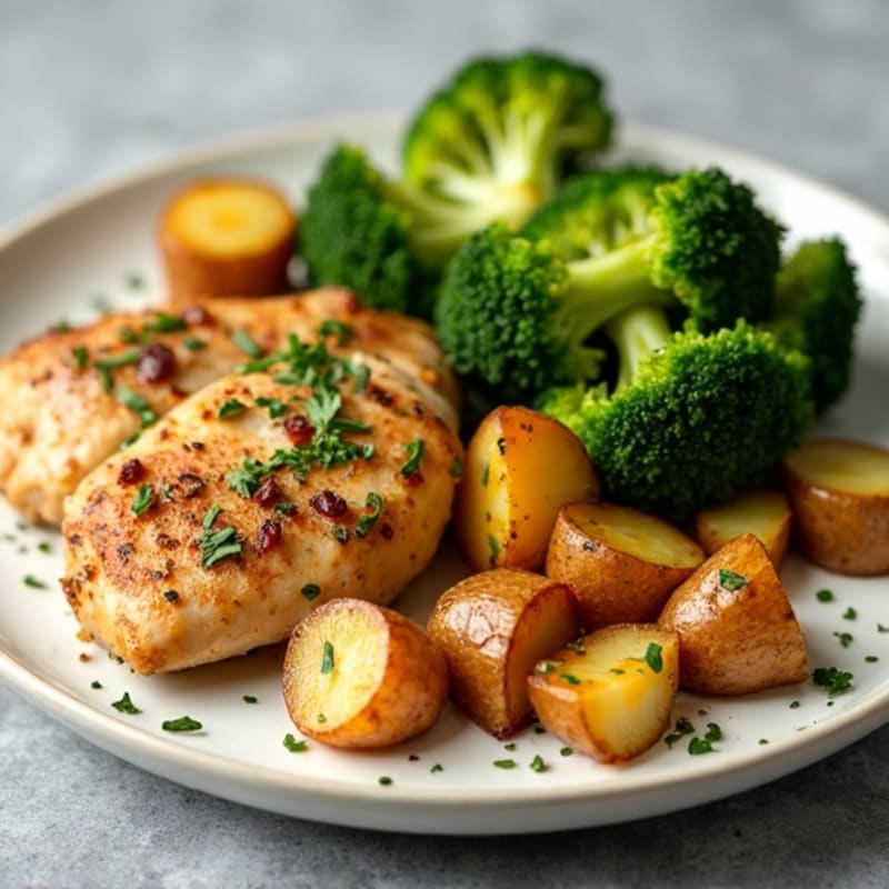 Herb-Roasted Chicken with Crispy Potatoes and Roasted Broccoli