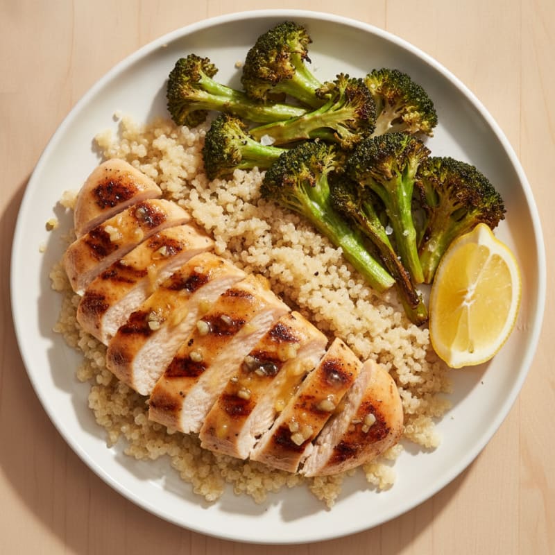 Grilled Chicken Breast with Quinoa and Roasted Broccoli