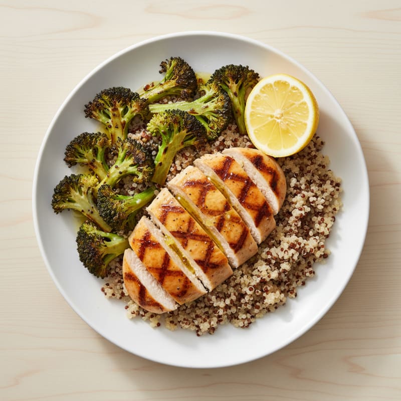 Grilled Chicken Breast with Quinoa and Roasted Broccoli