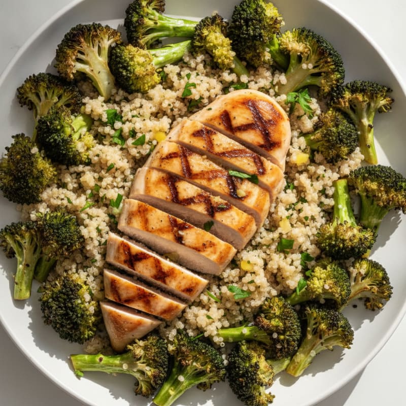 Grilled Chicken Breast with Roasted Broccoli and Quinoa