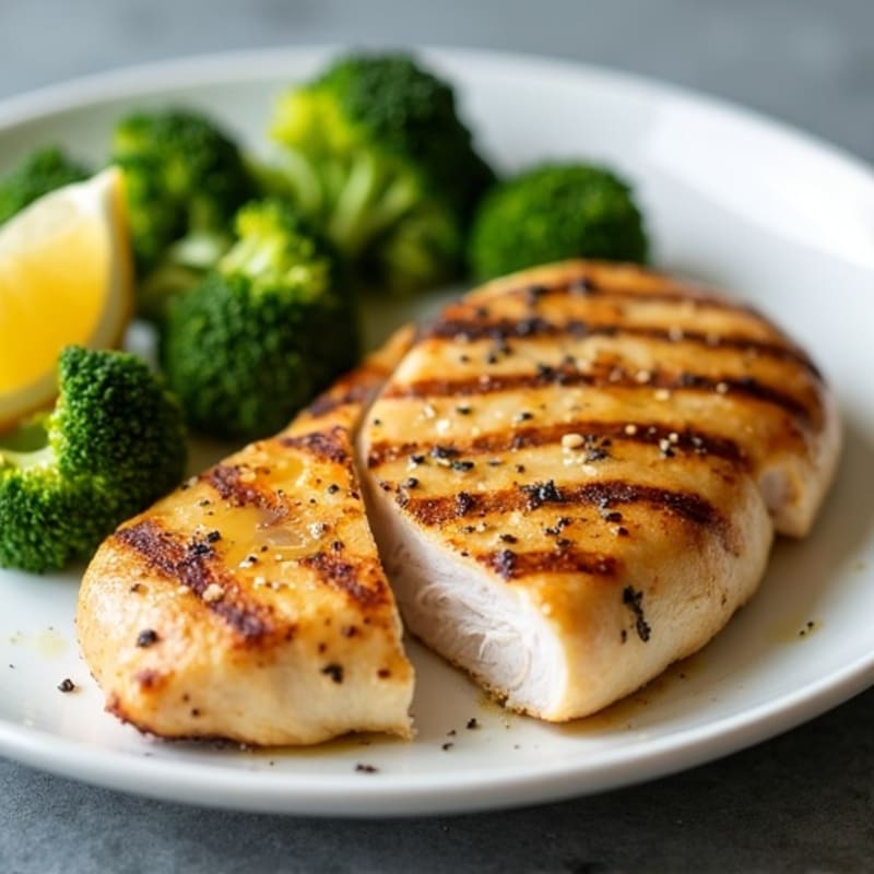 Grilled Chicken Breast with Roasted Broccoli and Lemon