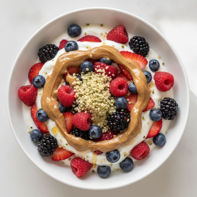 Greek Yogurt Parfait with Mixed Berries and Almond Butter
