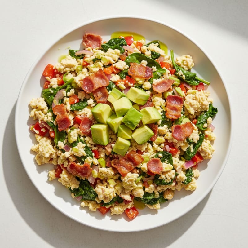 Crispy Turkey Bacon and Egg White Vegetable Scramble