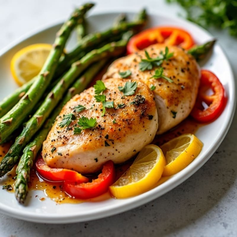 Sheet Pan Lemon Herb Chicken with Roasted Asparagus and Bell Peppers