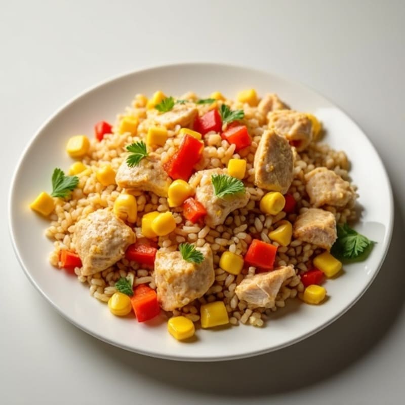 Chicken and Vegetable Egg White Scramble with Brown Rice