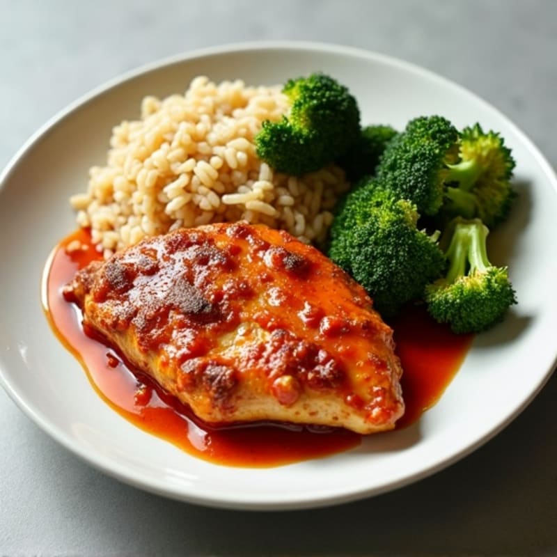 Sweet Chili Chicken with Brown Rice and Roasted Broccoli