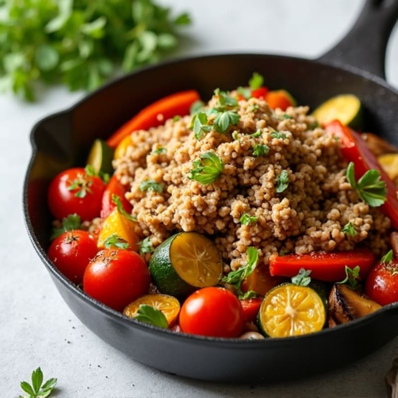 Herb-Seasoned Ground Turkey and Roasted Vegetable Skillet