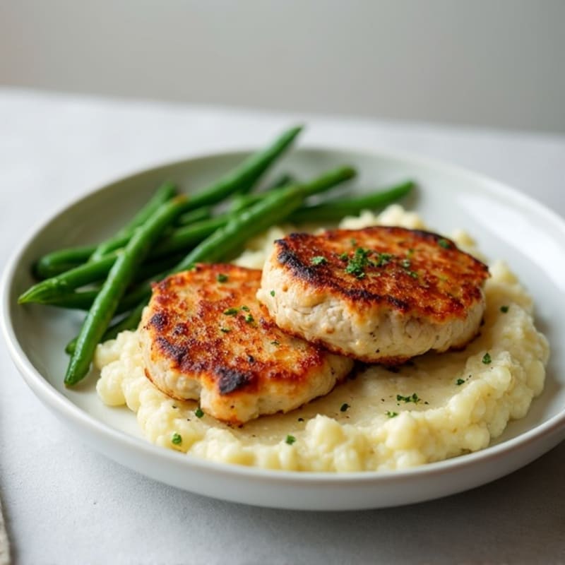 Seared Turkey Patties with Green Beans and Mashed Cauliflower