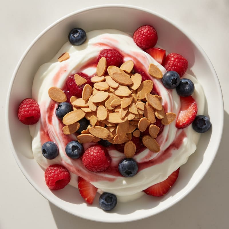 Greek Yogurt Protein Parfait with Mixed Berries and Almonds