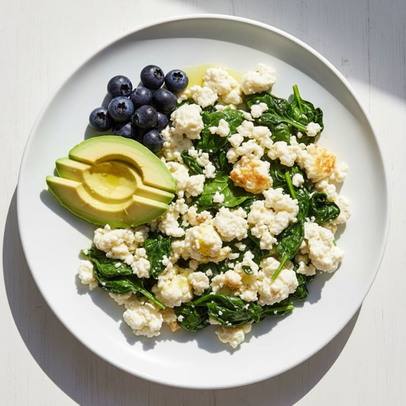 Egg White and Cottage Cheese Scramble with Sautéed Spinach